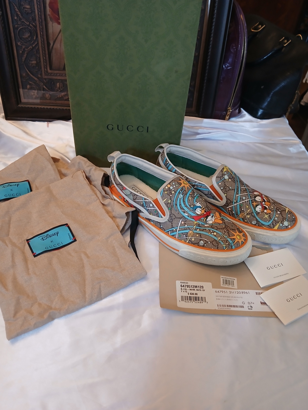 Gucci Multicolor Disney Slip-On Loafers with Brown Monogram